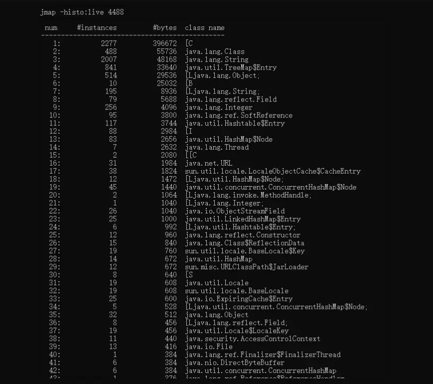 jmap -histo:live对象统计信息